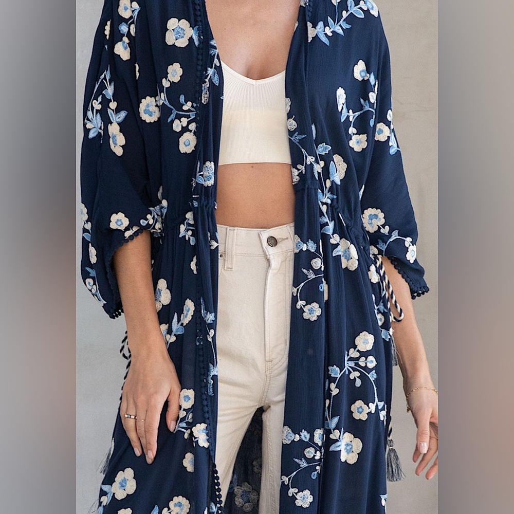 Love Stitch Navy Floral Kimono Top - Picture 4 of 4